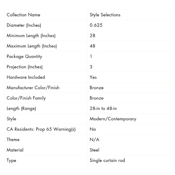 Style Selections 28-in To 48-in Bronze Steel Single Curtain Rod - Picture 3 of 3